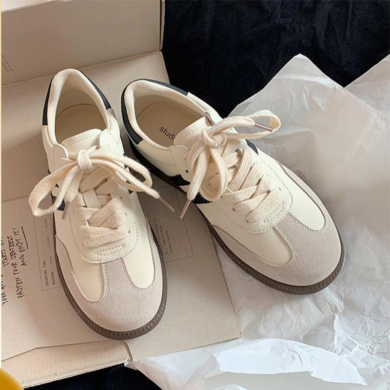Leather women's 2 new retro versatile color matching thick-soled lace-up casual sports board shoes little white shoes