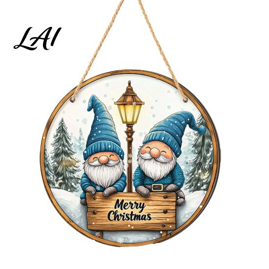 Christmas Tree Hanging Wood Decor Santa Wooden Round Wall Decor Vintage Ornaments Party Supplies Sign for Door Window Wall Farmhouse Holiday