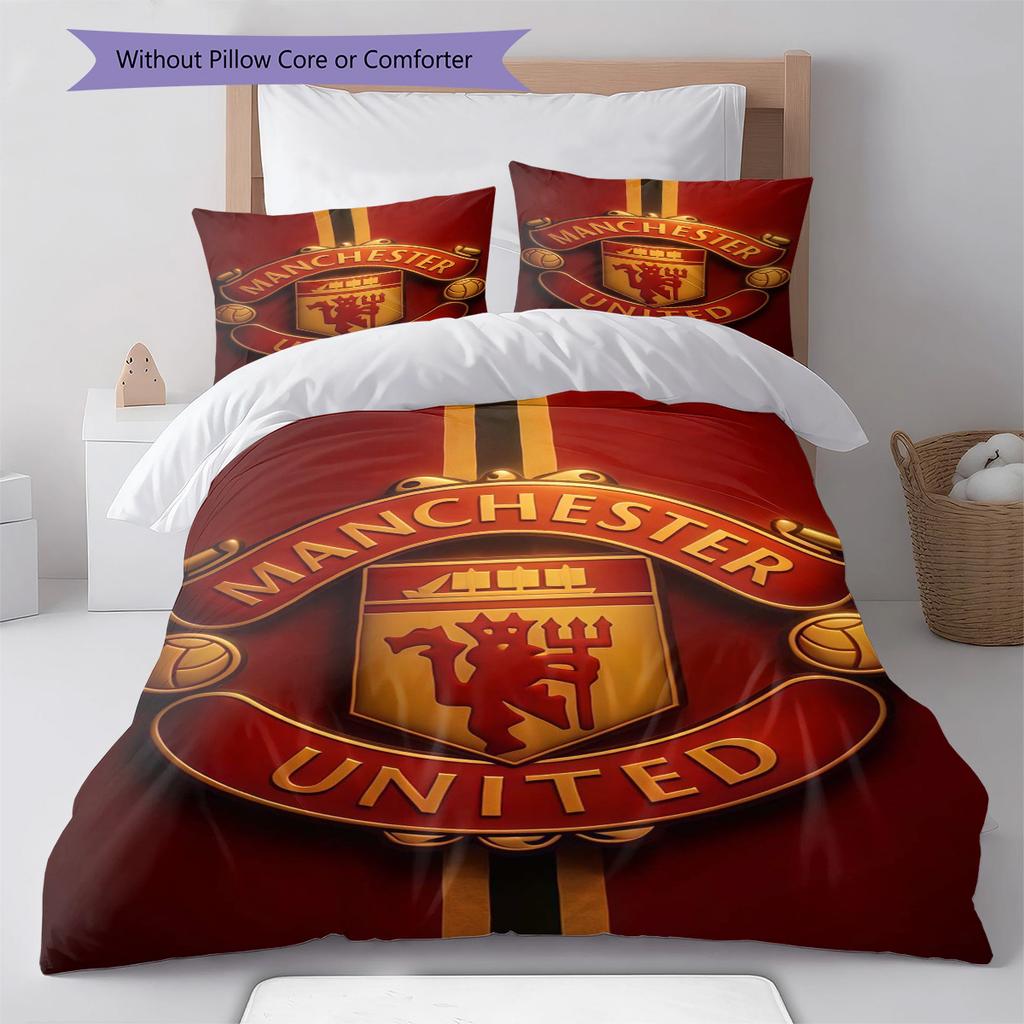 Set cu cuvertură și fețe de pernă Man Utd Decor Acasă Cadou de Ziua de Naștere (1 * husă de pilotă + 2 * fețe de pernă, fără miez)