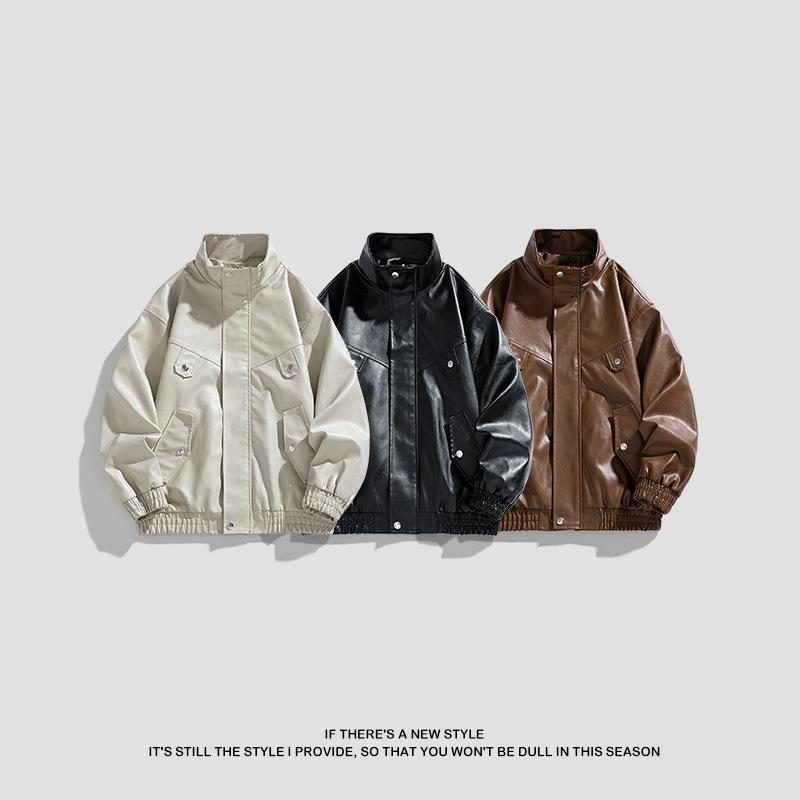 Casual sports autumn men's leather jacket jacket locomotive clothing loose couple retro personalized leather jacket men