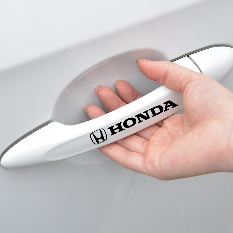 4Pcs Car Door Handle Stickers Tire Rear View Mirror Decals For Honda Fit Mugen Insight Type S R VTEC DOHC Modulo Vezel Legend