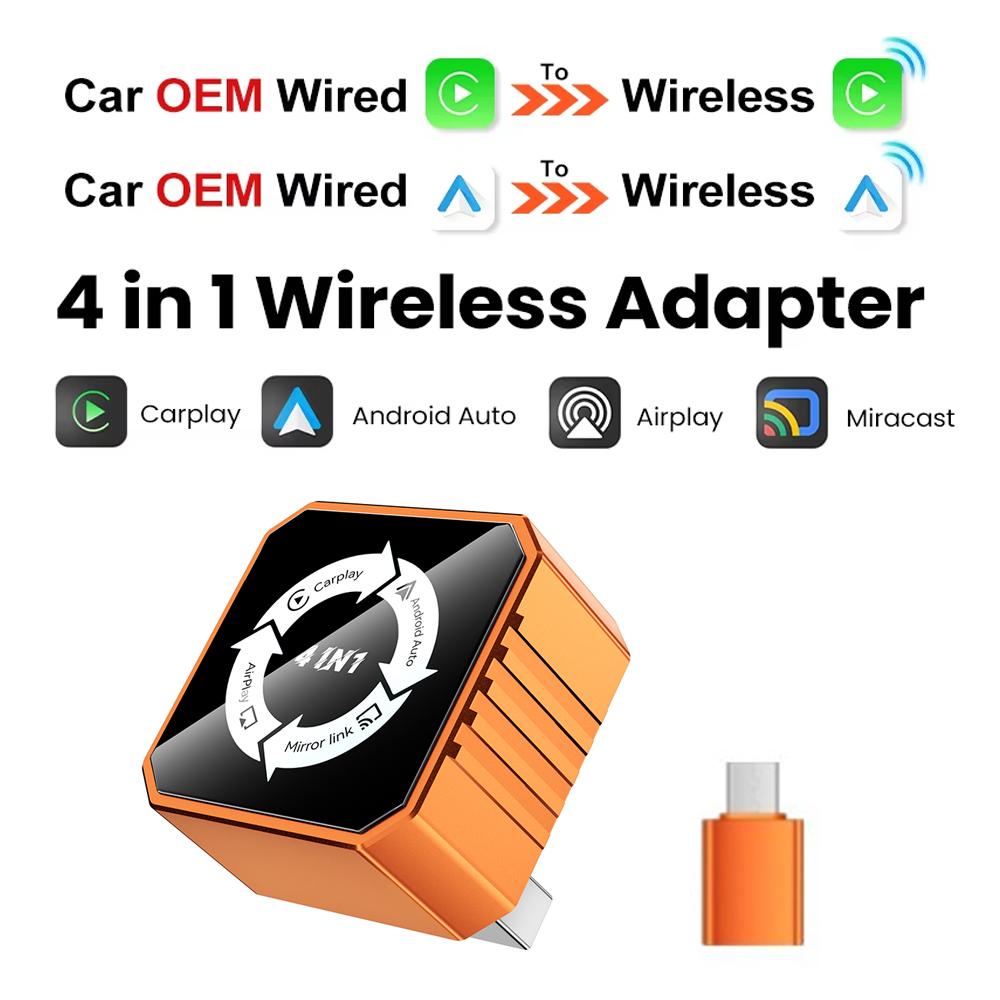 Adattatore Bluetooth MiNi Wireless 4-in-1 per Auto Carplay Spina USB Plug & Play Airplay Mirror Link WiFi Android Auto per iPhone Android Per il 98% di Auto OEM con Carplay e AA Cablati