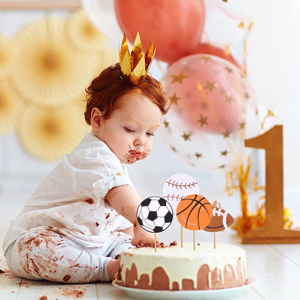 Sport Theme Cake Toppers Football Baseball Basketball Soccer Boy Party Cupcake Toppers Picks For Birthday Party Cake Decor 12PCs