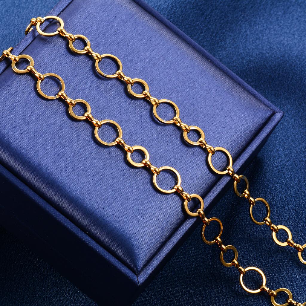 10mm Handmade Stainless Steel Necklace Round Circle Link Chain for Women Men Geometric Gold Color Plated Choker Metal Jewelry