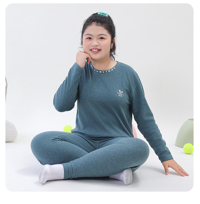 Cozy Fleece Plus-Size Kids' Thermal Set: Autumn Top & Trousers for Boys & Girls