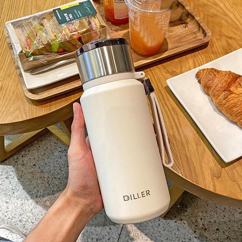 

Ізоляційна чашка 12 годин збереження тепла Велика місткість з нержавіючої сталі 304 Будмайданчик Портативна чашка для чаю на відкритому повітрі 650ml білий