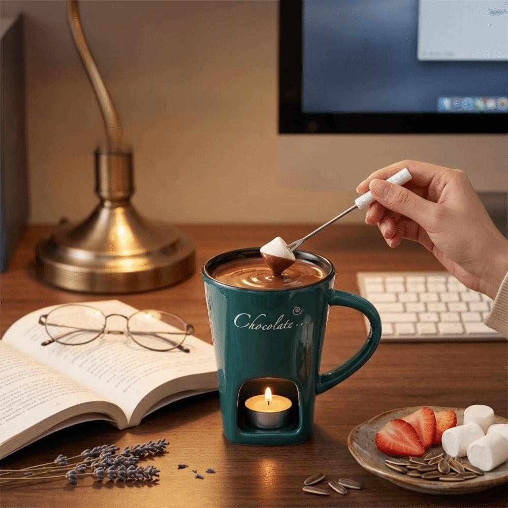 With Fork Tea Light Chocolate Melting Cup Ceramic Cheese Melting Pot Marshmallow