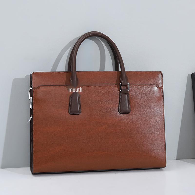 Men's Genuine Leather Anti-theft Briefcase with Combination Lock - Multifunctional Cowhide Business Bag