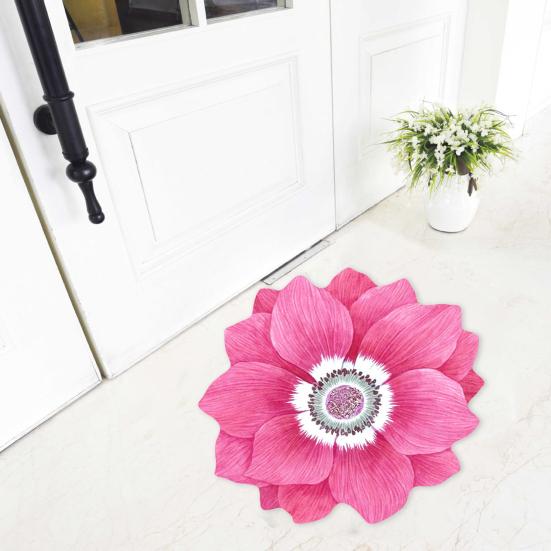 Lotus Flower Floor Mat Non-Slip Round Area Rug Washable Floral Carpet Chinese Style Rug for Bedroom Living Room Kitchen Bathroom Cloakroom