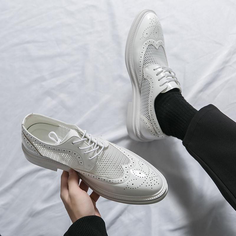 Elegant Men's Patent Leather Oxfords Shoes Pointed Toe Lace Up Formal Shoes for Wedding Business Party Flats Office Dress Shoes