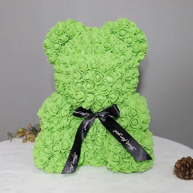 Sztuczne Kwiaty 25cm Miś Róża Prezent dla Dziewczyny na Rocznicę, Boże Narodzenie, Walentynki, Prezent Urodzinowy na Przyjęcie Weselne