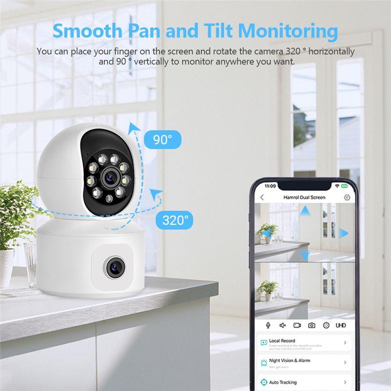 ABUO-4MP Wifi Camera Dual Screens Motion Detection Two Way Audio Indoor AC100-240V White US Plug