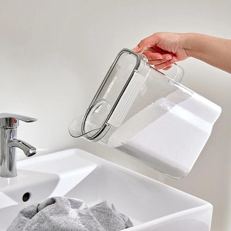 Portable Airtight Laundry Detergent Dispenser Powder Storage Box Clear Washing Powder Liquid Container with Lids Jar