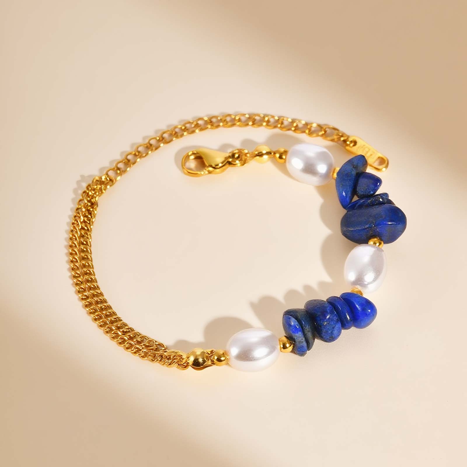 Grinding Chain Lapis Lazuli Imitation Pearl Bracelet for Women,Gold Color Chain Stainless Steel Bracelets,Trendy Jewelry Gift