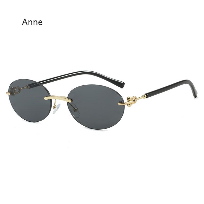 Rimless Oval Sunglasses Female Vintage  Small Frame Sun Glasses Women Fashion Clear Ocean Lens Sunglass Shades UV400