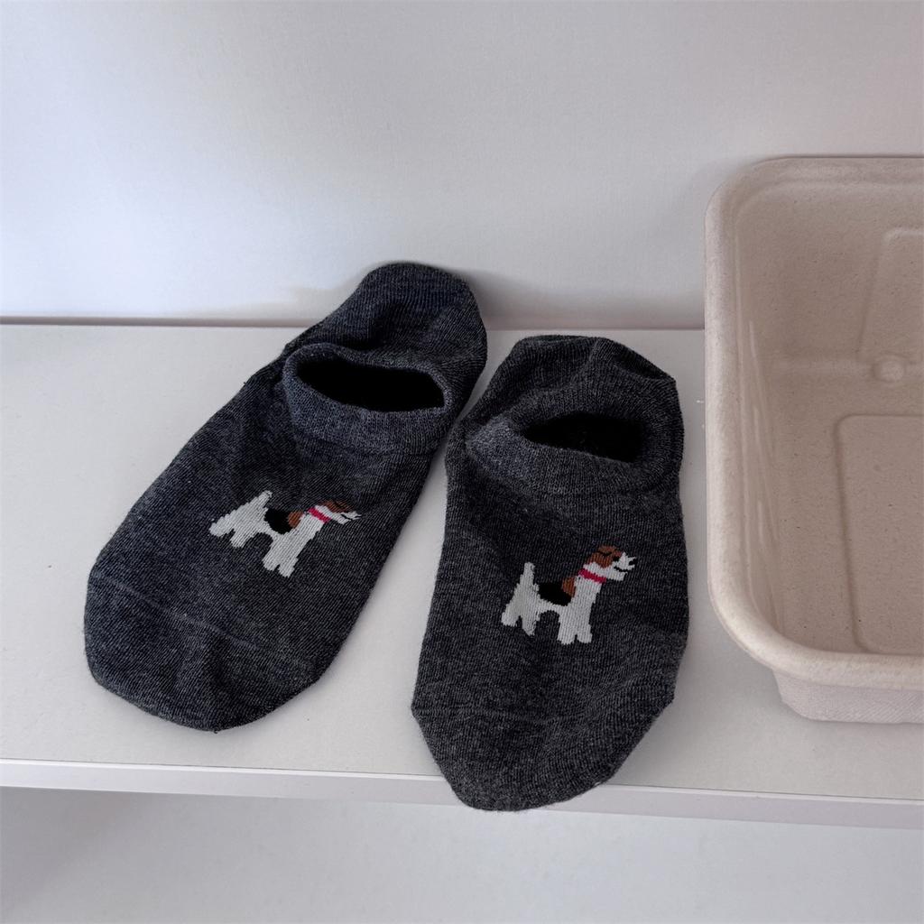 Niedliche Cartoon Hunde Bootssocken für Mädchen, Trendige handbemalte Freizeitsocken, Unsichtbare knochenlose Socken