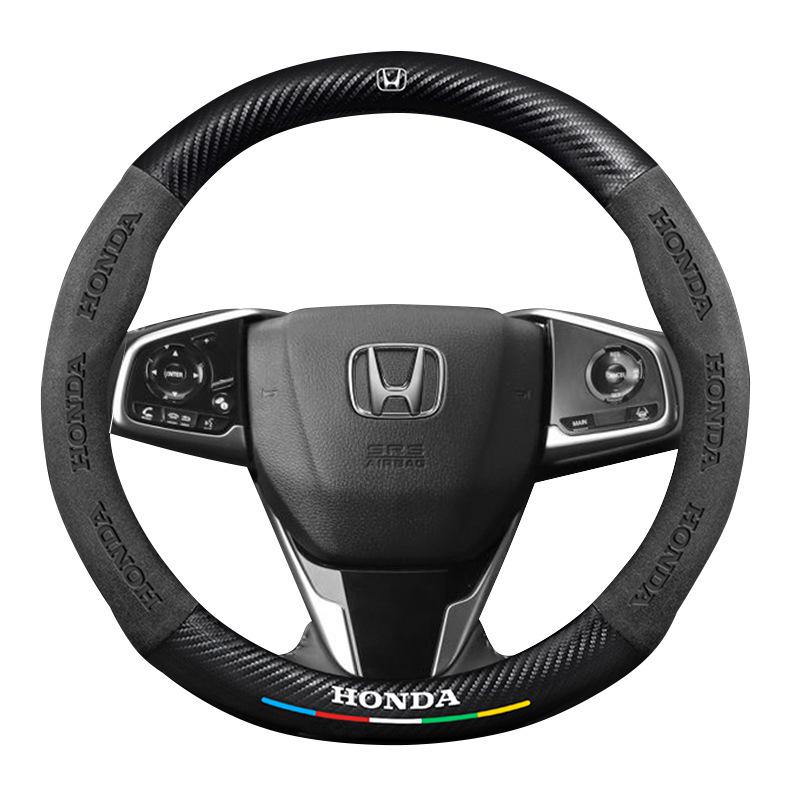 Echtes Leder Carbonfaser Wildleder Lenkradbezug für Honda CRV 07-23, Ganzjahres-Universalpassform