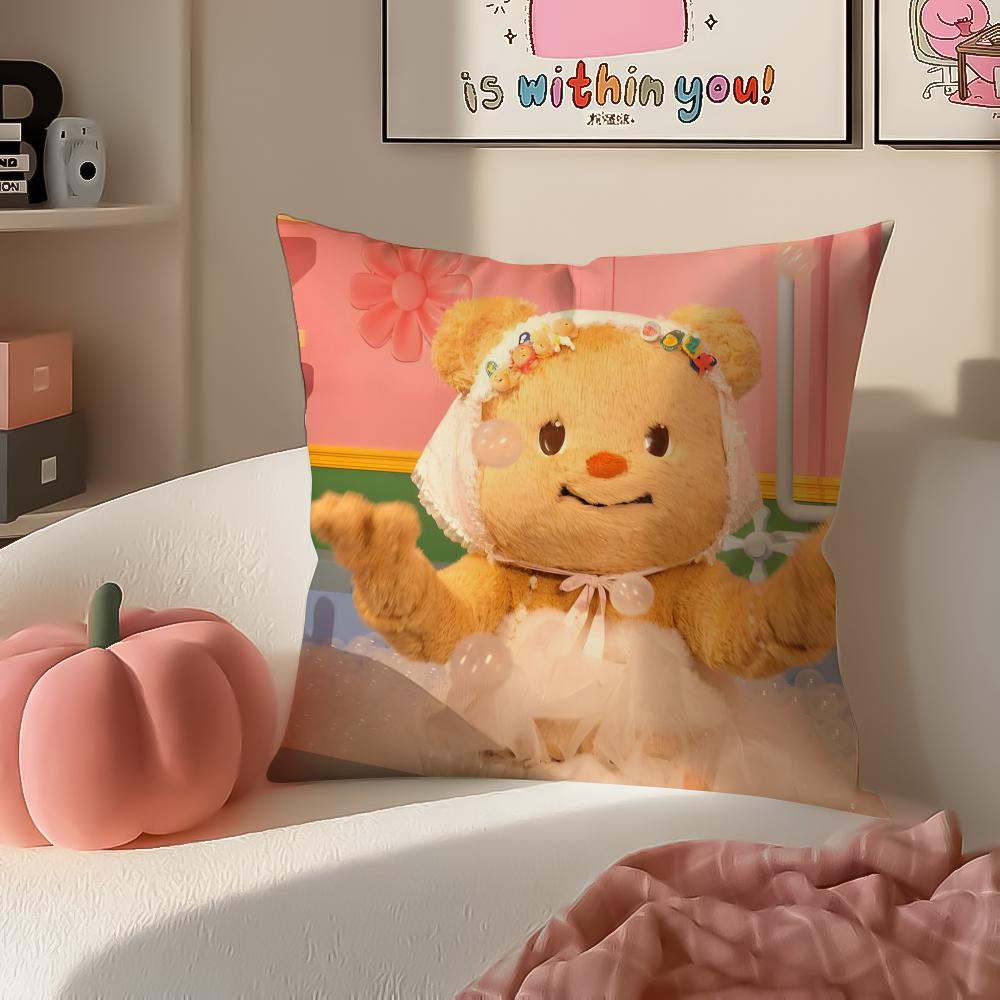 Chubby Cute Thai Character BButterbear Cushion Cover Pillowcase Short Plush Invisible zipper Room Sofa Cushion Cover