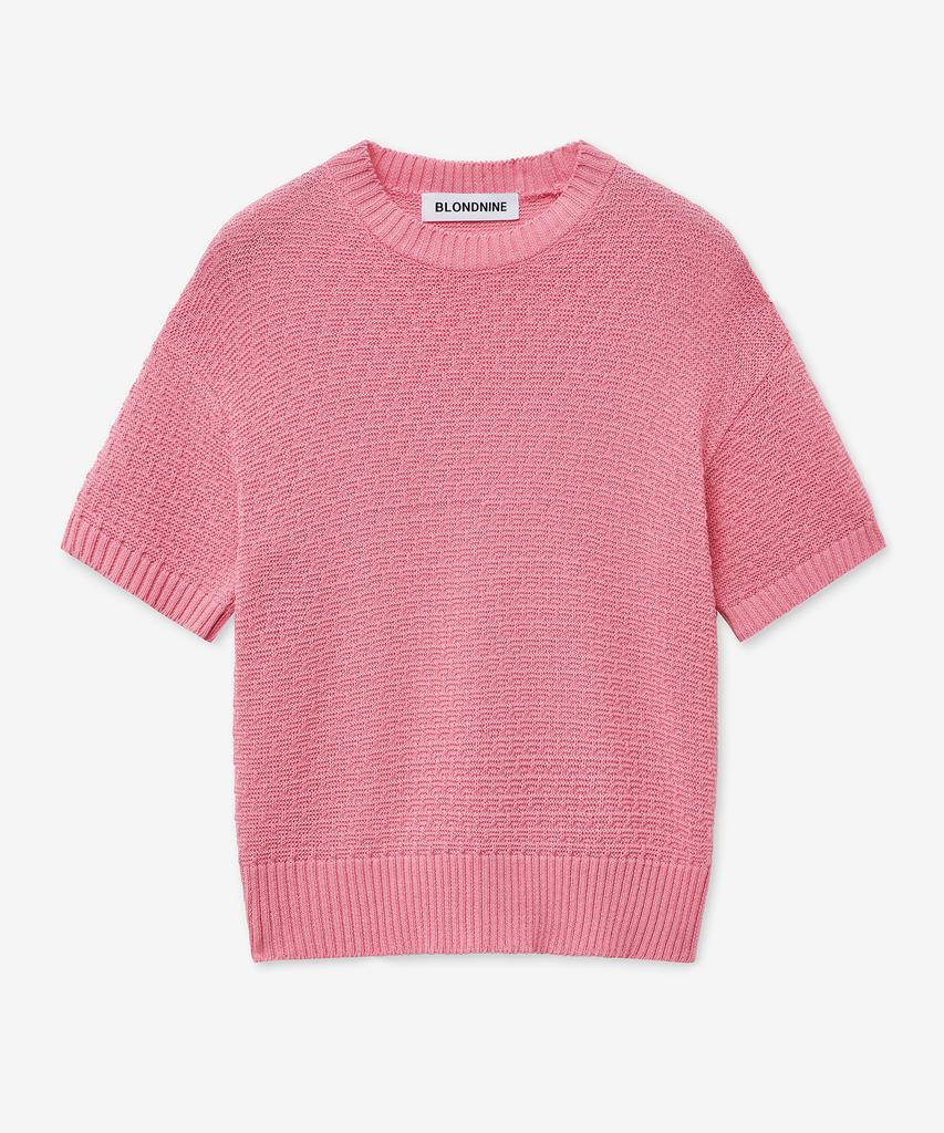 BLOND9 Soft Crop Round Short Sleeve Knit_Pink