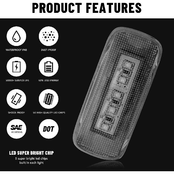 BASIKER 5LED Side Marker LED Lights For 2010-2018 Dodge Ram 2500 HD 3500 4500 5500 Heavy Duty Dually Trucks Rear Wheel Bed Fender (2X Amber 2X Red