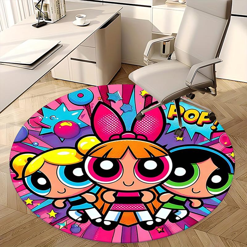 Powerpuff Girls, Chair Mat Round Rug Office Carpet, Non Slip, Suitable for Living Rooms, Bedrooms,Decor1205886a