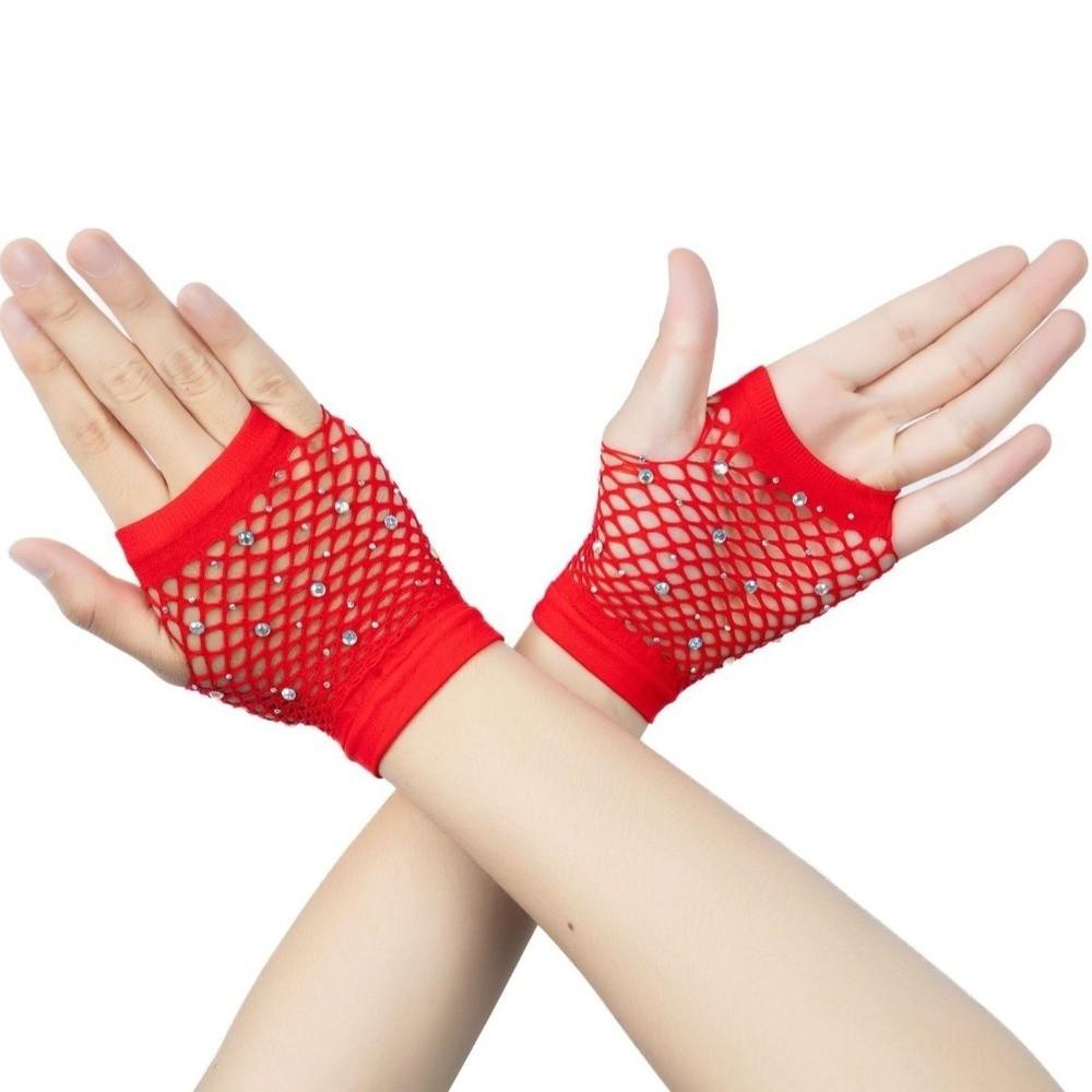 Elastic Rhinestone Gloves Shiny Mesh Lace Gloves Party Long Gloves Party Wear