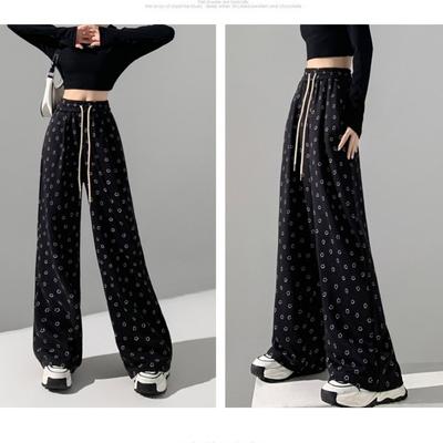 Smiley-Gesicht-Print weite Hosen Damen Frühling und Herbst hohe Taille fallendes Gefühl dünn fauler Stil Sport gerade lässige Hosen