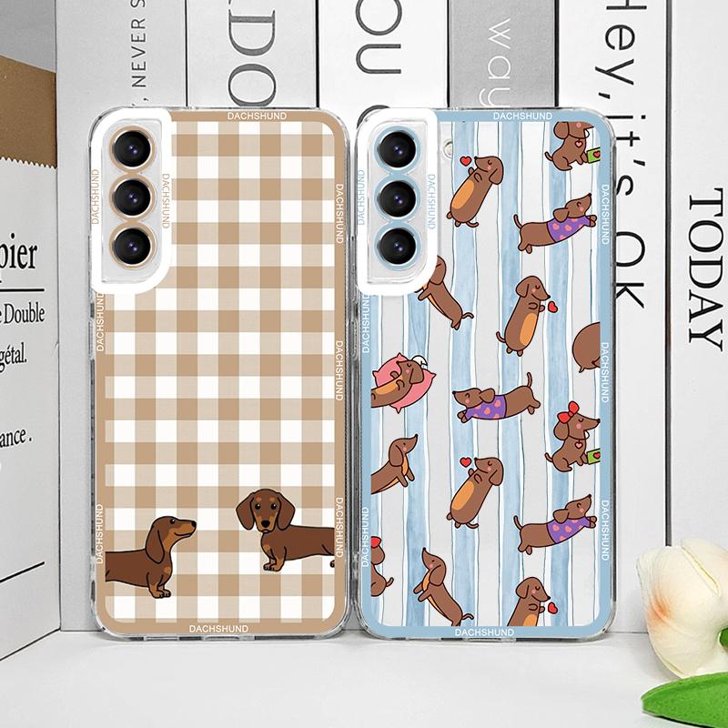 Cute Sausage Dog Phone Case for Samsung Galaxy A14 A22 A16 A55 A54 A36 A53 A13 A15 A25 A52 Dachshund Striped Printed Soft Covers