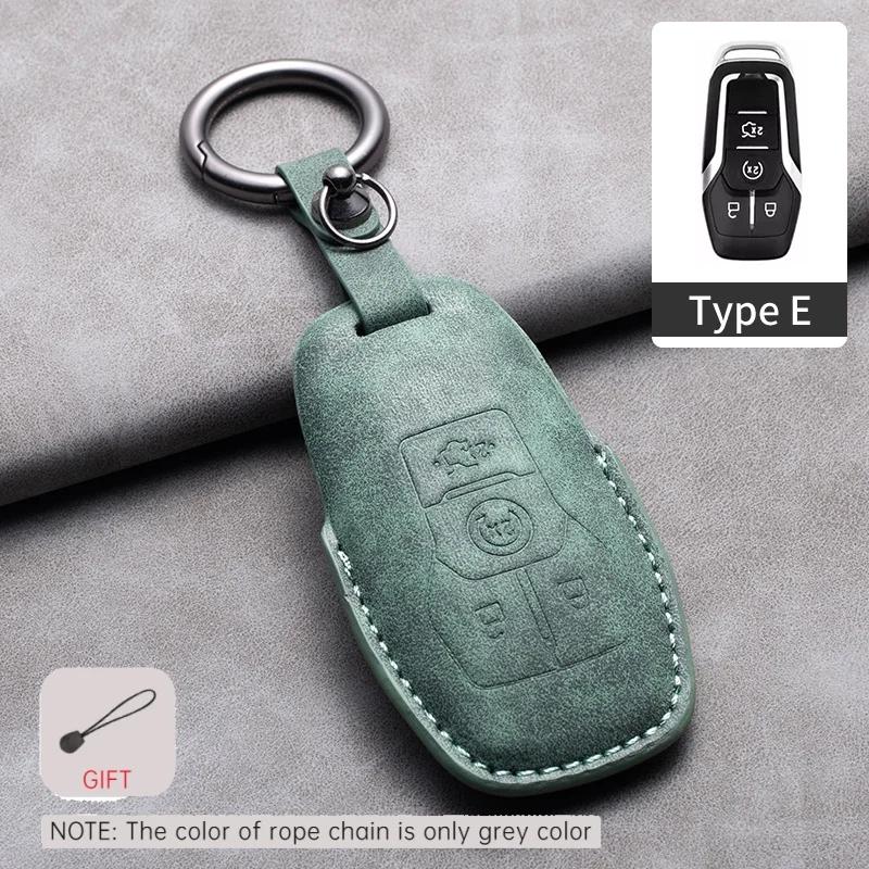 Leather Car Key Case Cover Holder Keychain Shell for Ford Fusion Mondeo Mustang F 150 Explorer Edge Focus 3 2016 2017 2018