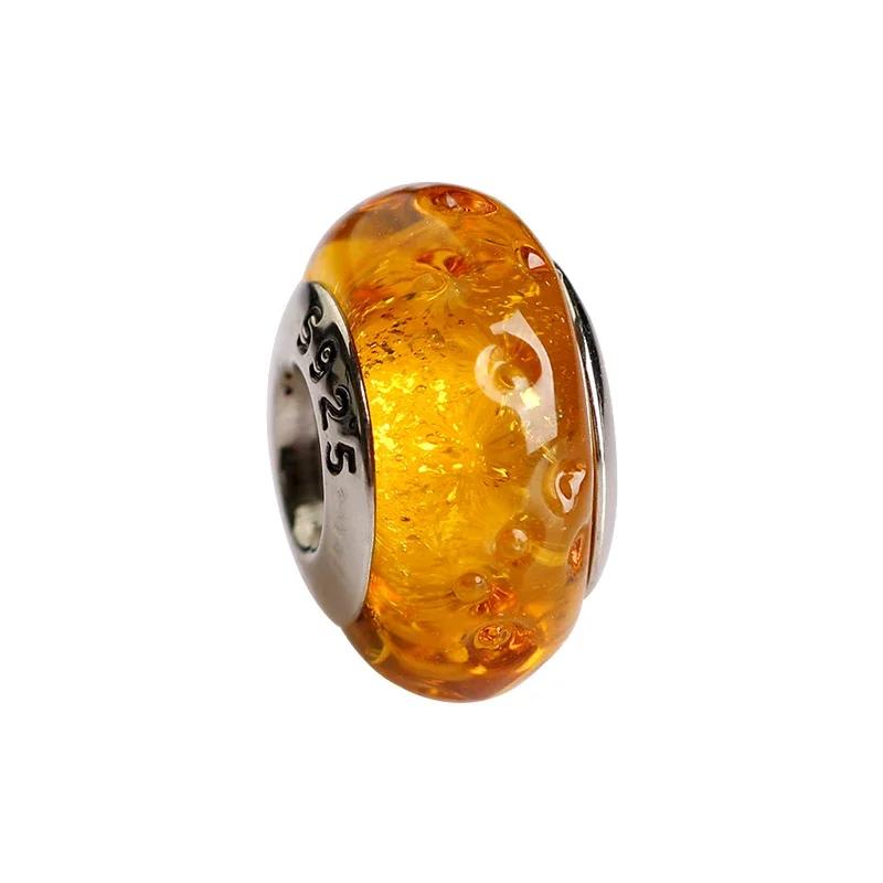 Copper Pink Flower Murano Glass Beads Charm Fit Original Bracelet Necklace Faceted Murano Diy Women Luxury Jewelry