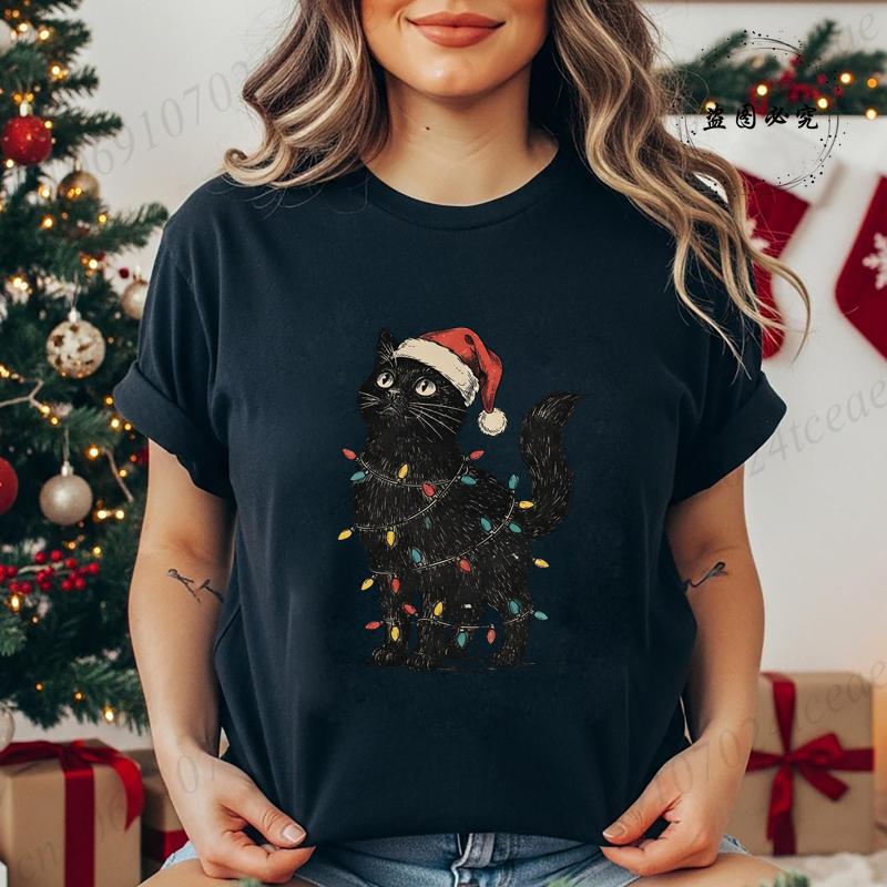 Unisexs Holiday Shirt TShirts Cute Cat Christmas Prints Graphic Tees Comfortable Personality Street Tops Fashion Unisex Clothes