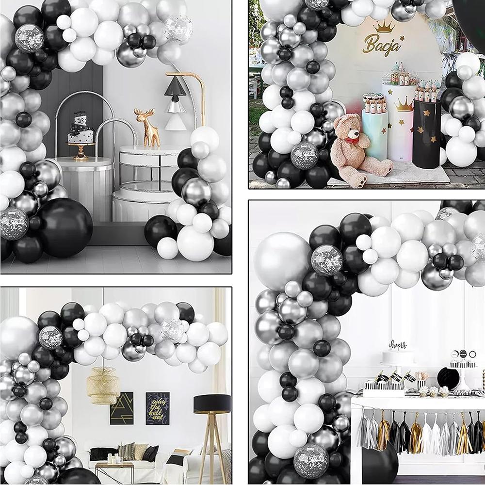 White Balloons Garland Arch Kit Black Silver Confetti Balloon Wedding Anniversary Proposal Marriage Birthday Party Decoration