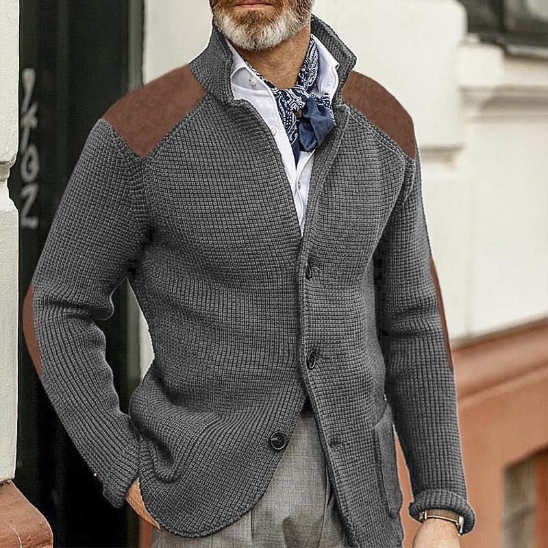 2025 Autumn/Winter Men's Slim Fit Cardigan Sweater with Turn-Down Collar in Plus Sizes - European and American Style.