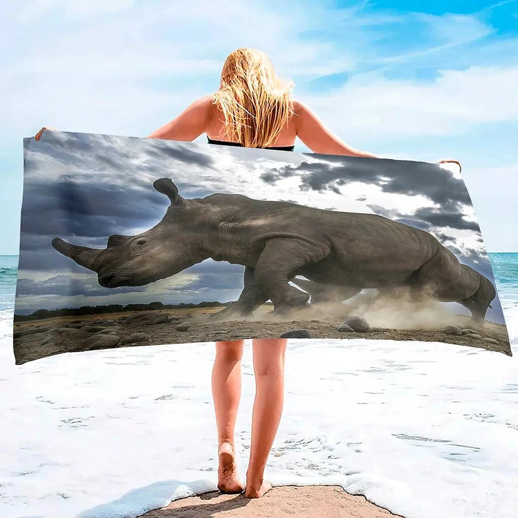 Asciugamano da Spiaggia Rinoceronte Carino Asciugamano da Bagno con Stampa Animale Selvatico per Spa Viaggio Yoga Sport Campeggio Escursionismo Microfibra Asciugatura Rapida Copricostume