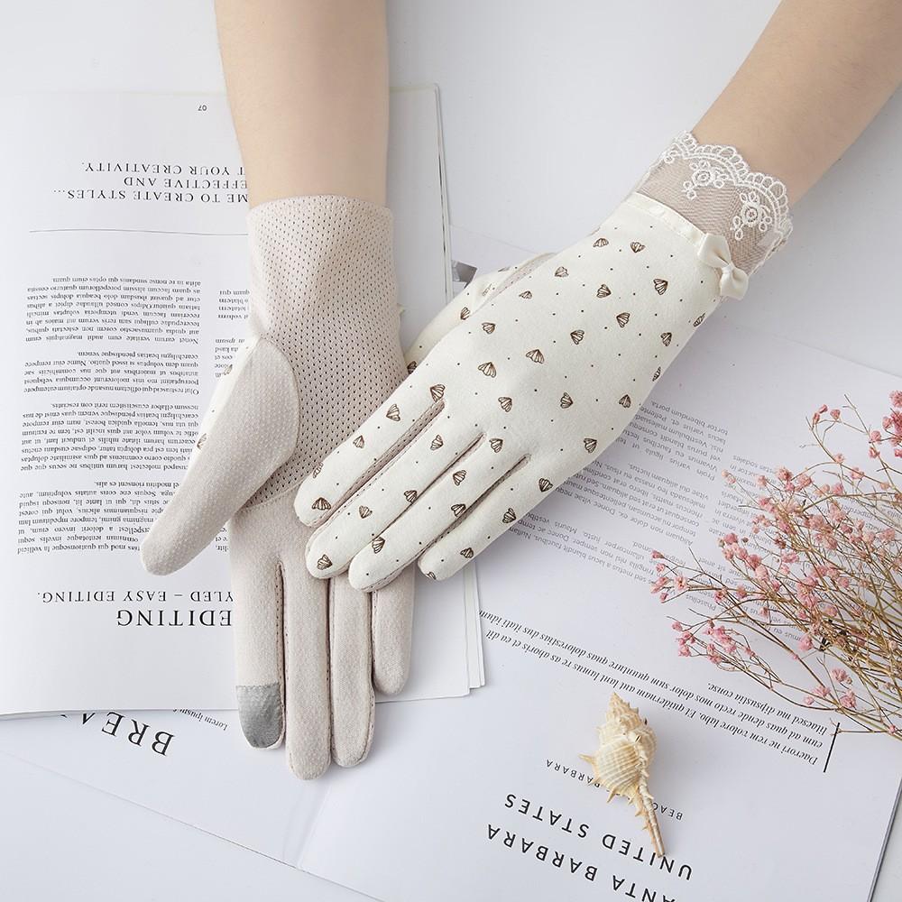 Women's Sunscreen Gloves New Spring and Summer Driving Korean Version of Lace Bow Riding Anti Slip Thin Touch Screen Gloves