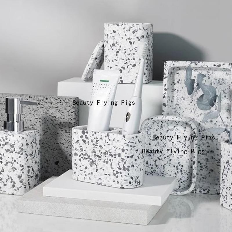 1pc Terrazzo Bathroom Toiletries Toothbrush Cup Soap Dish Lotion Bottle Storage Tray Toothbrush Holder Bathroom Accessories
