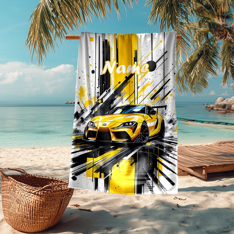 Custom Name Ultra-Soft Beach Towel with Racing Theme,Ideal for Pool - Camping, Diving - Perfect Travel Essential, Vibrant Beach Towel.