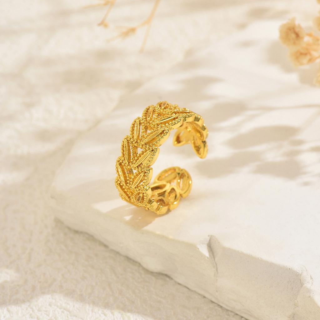 Light Luxury Women's Ring, Niche Wheat Ear Metal 18k Electroplating Design Open Index Finger Ring
