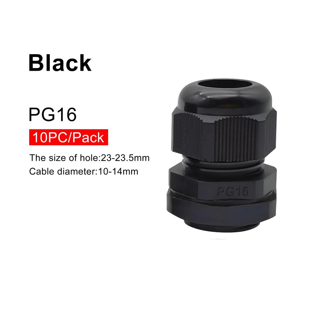 Wasserdichte Kabelverschraubung, 10 Stück, Kabeleinführung IP68, PG7, PG9, PG11, PG13.5, PG16, weiß, schwarzer Nylon-Kunststoffstecker