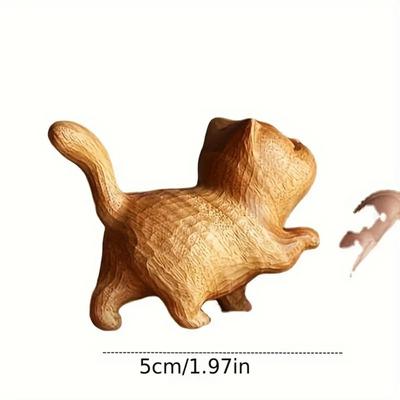 Handgeschnitzte Holzkätzchen, Holzkatzen-Skulpturen-Sammlung Figur Dekoration, Schreibtischdekoration Buchsbaum-Schnitzerei Kätzchen