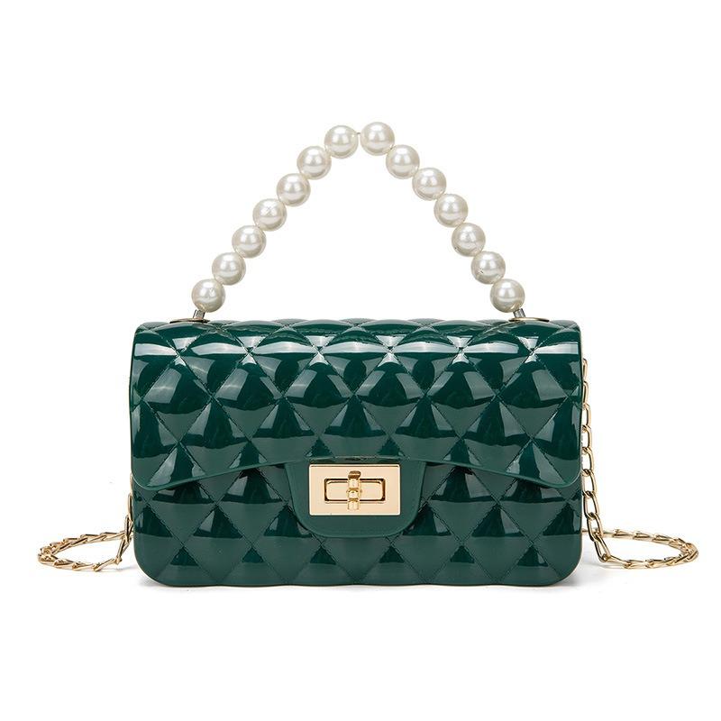 Fashion pearl shoulder jelly bag, women's versatile diamond lipstick change bag, one piece.