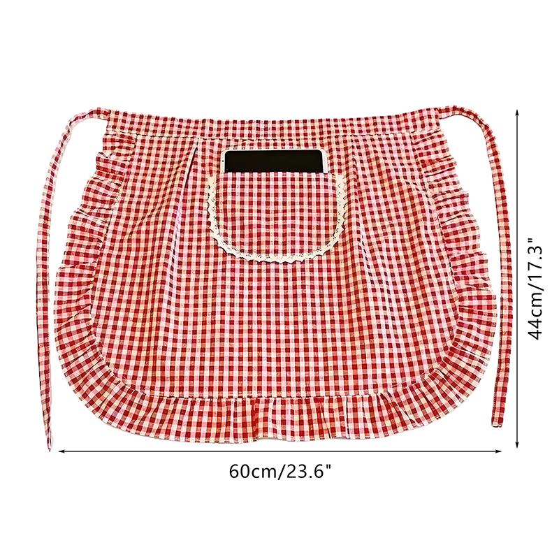 Apron Square Check Half Waist Apron Cotton Material Stain Resistant Breathable Home Cooking Work Clothes Kitchen Accessories