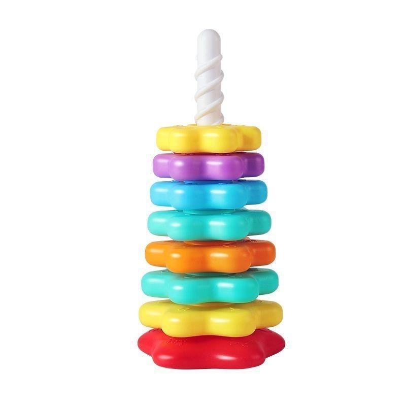 Rainbow Rotating Music Stacking Music Infant and Toddler Rotating Tower Baby Rotating Stacking Ring Toy Early Education Perception