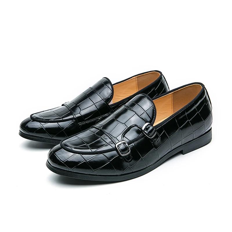 Men Loafers Double Buckle Black Blue Yellow Monk Shoes Pu Shoes for Men with  Size 38-48 Mens Dress Shoes