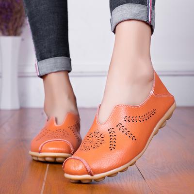 Scarpe da madre taglia grande buco buco scarpe singole estive da donna sandali da donna scarpe Doudou scarpe casual in pelle di mucca