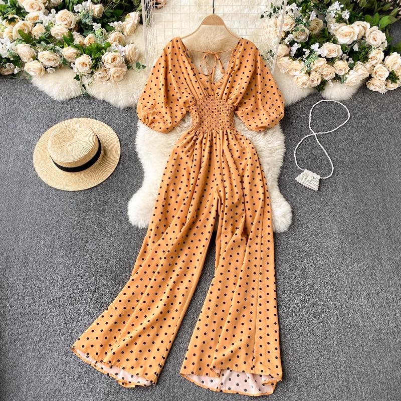 Summer Women Sexy Polka Dot Jumpsuits  Ladies Loose Wide Leg Pants Overalls Playsuits Casual Jumpsuits