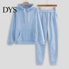 Women Casual Sports Suit 2 Pcs/Set Hoodie Pants Solid Color Plush Long Sleeves Thick Kangaroo Pocket And Leggings Top Elastic Waist Ankle-banded