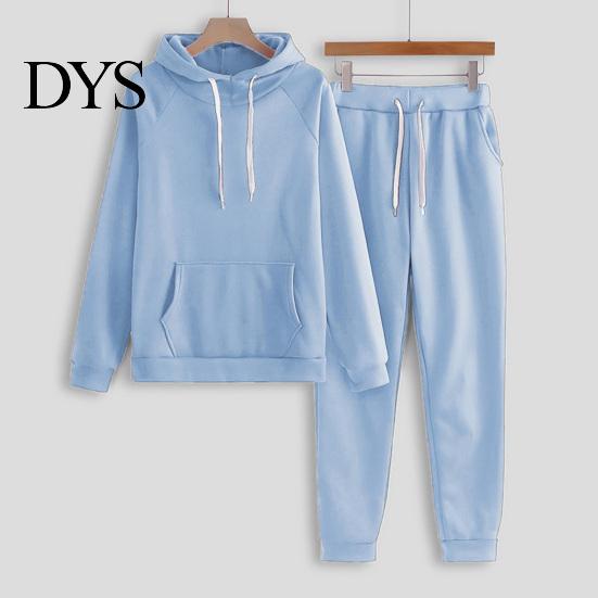 Women Casual Sports Suit 2 Pcs/Set Hoodie Pants Solid Color Plush Long Sleeves Thick Kangaroo Pocket And Leggings Top Elastic Waist Ankle-banded