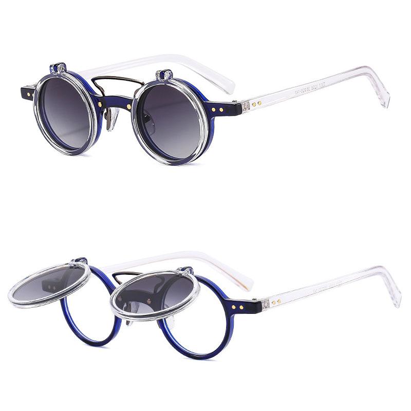 SHAUNA Retro Nieten Kleine Runde Punk Doppellagige Muschel Sonnenbrille UV400