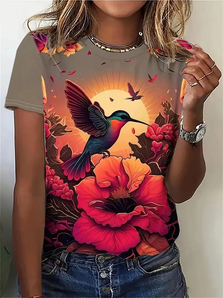 2025 Summer Fashion 3D Animal Birds Print Women T-Shirts Casual O-Neck Short Sleeve Tee Kawaii Girl Trend Ladies Female Clothing
